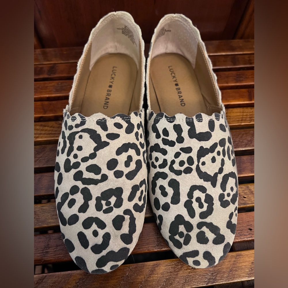 Lucky Brand Black and Taupe Animal Print Flats